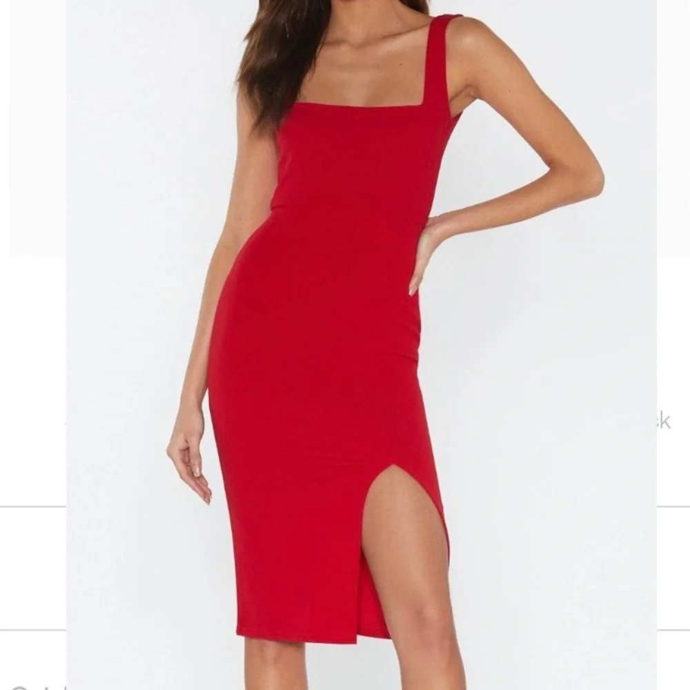 NWT Nasty Gal Squarin to Go Midi Dress Red Bodycon Square Neck Cocktail Women 0